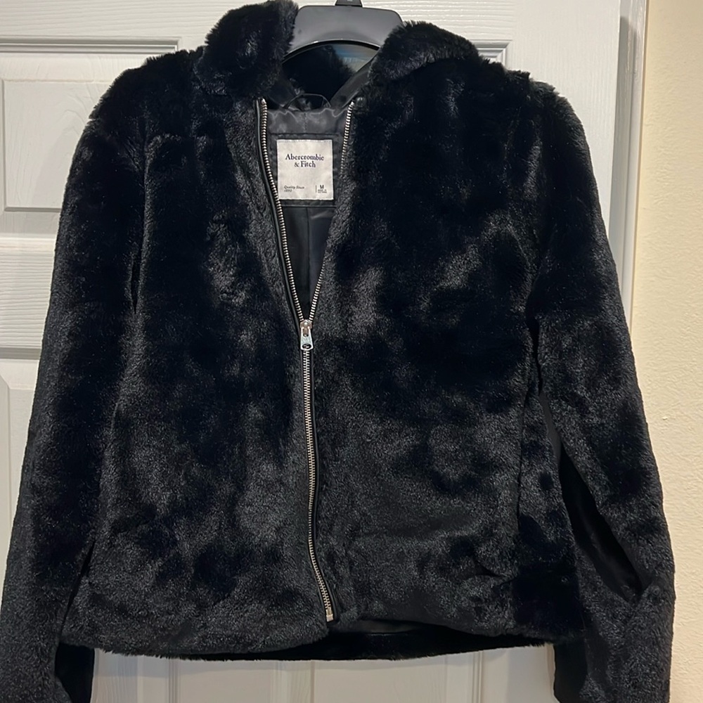Abercrombie & Fitch Black Faux Fur Bomber Jacket